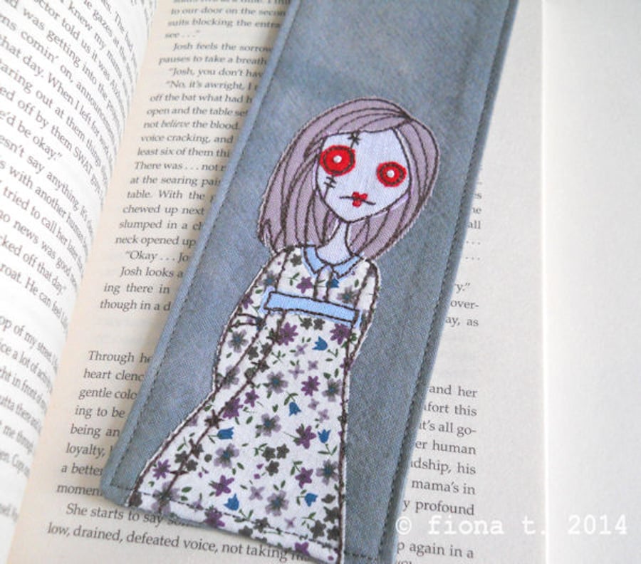 freehand embroidered zombie girl bookmark - lilac