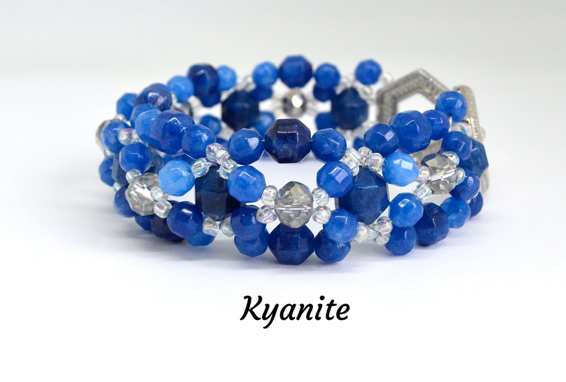 Luxury Kyanite Faceted Bead Bracelet Bangle 18cm