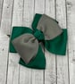 School Hunter Green and Grey Top Knot Bow on Clip - Image 1