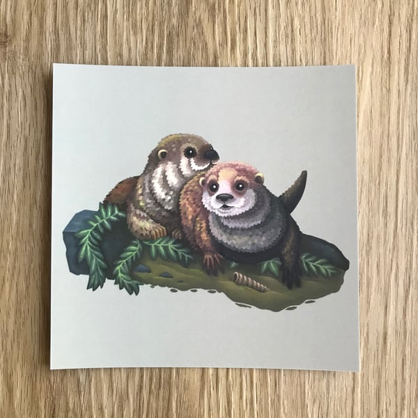 Otters Square Post Card Print