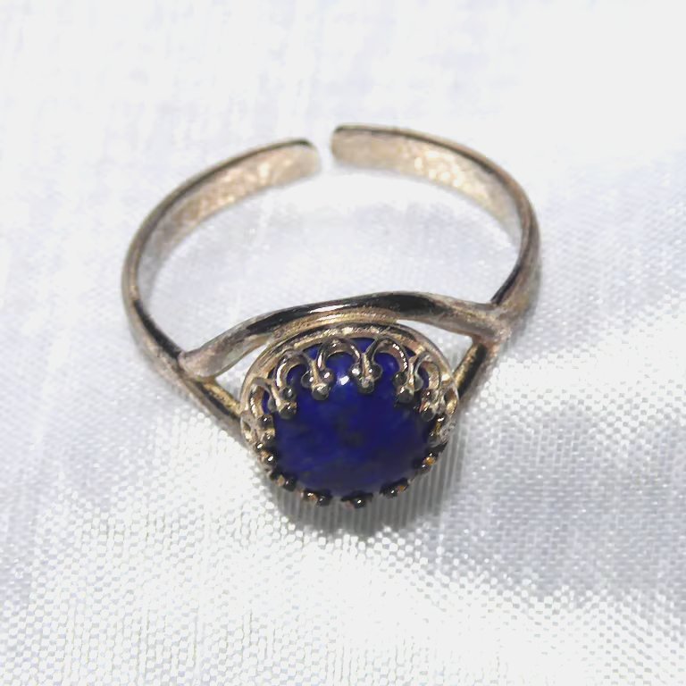 Lapis Lazuli & Sterling Silver Gallery Wire Set Adjustable Ring