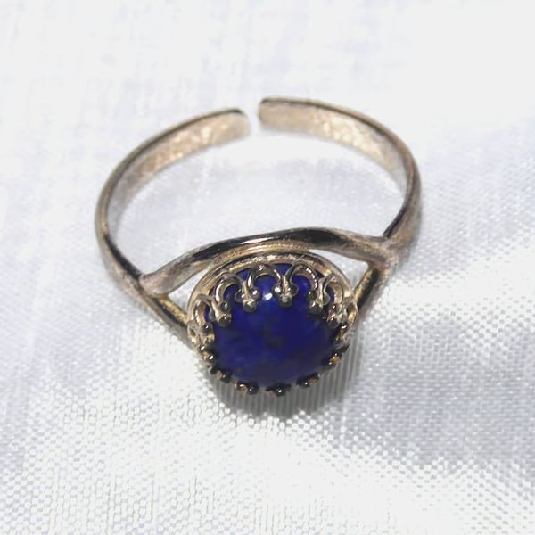 Lapis Lazuli & Sterling Silver Gallery Wire Set Adjustable Ring