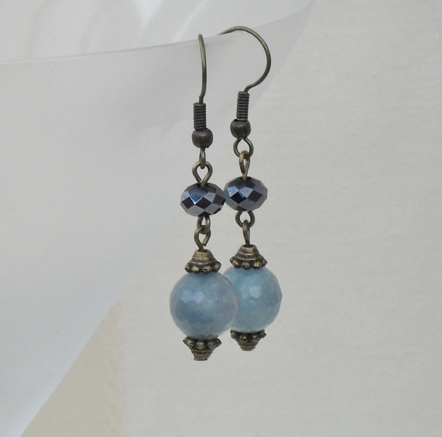 Blue vintage style earrings - aquamarine and crystal earrings 