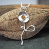 Flower necklace, silver citrine pendant, citrine jewellery