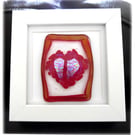  Fused Glass Heart Dichroic Picture Box framed Red 003