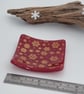 Snowflakes Fused Glass Trinket Dish-Tealight Holder - Red and Gold - Image 6