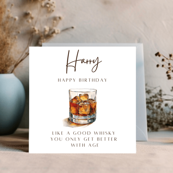 Whisky watercolour design edit text for a personalised card for any occasion 