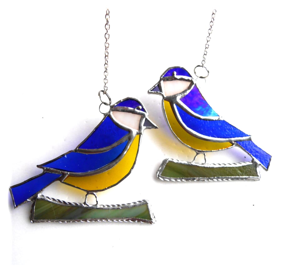 SOLD Bluetit Suncatcher Stained Glass British Bird Handmade Blue Tit 