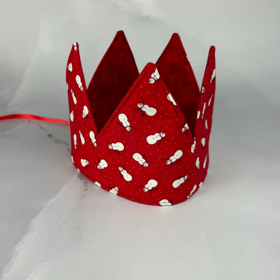 Handmade Christmas crown, Snowmen Xmas fabric party hat, Reusable