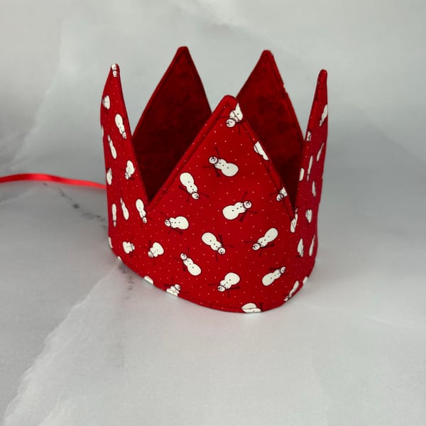 Handmade Christmas crown, Snowmen Xmas fabric party hat, Reusable