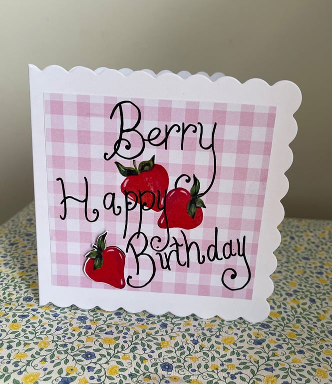 Handmade Berry Happy Birthday card - 3D strawberry