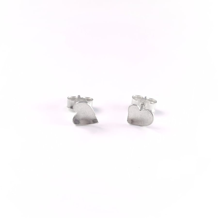 Brushed sterling heart stud earrings
