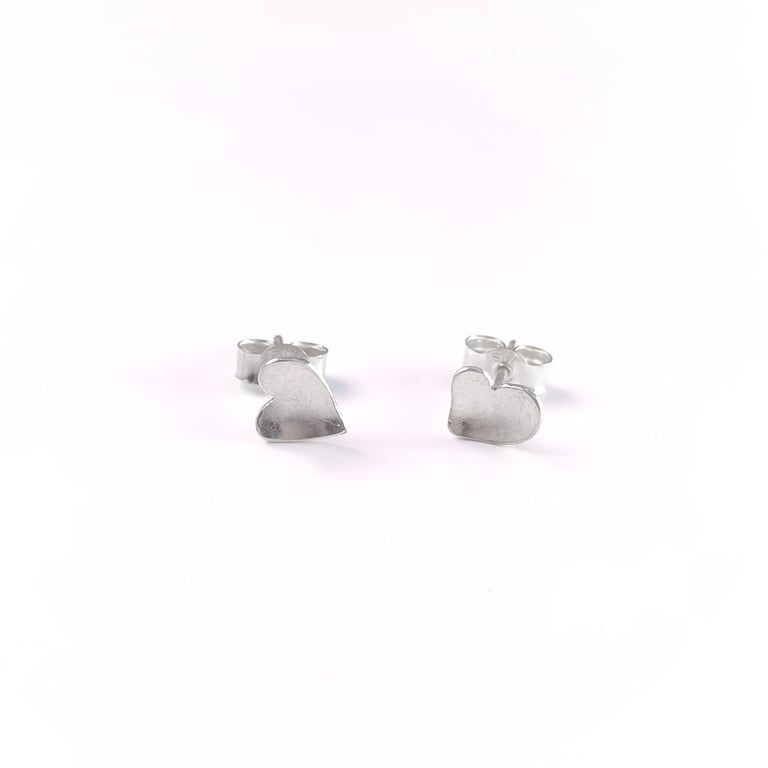 Brushed sterling heart stud earrings