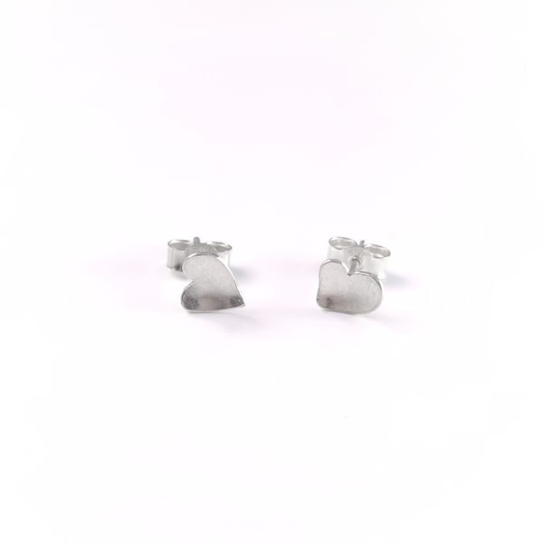 Brushed sterling heart stud earrings