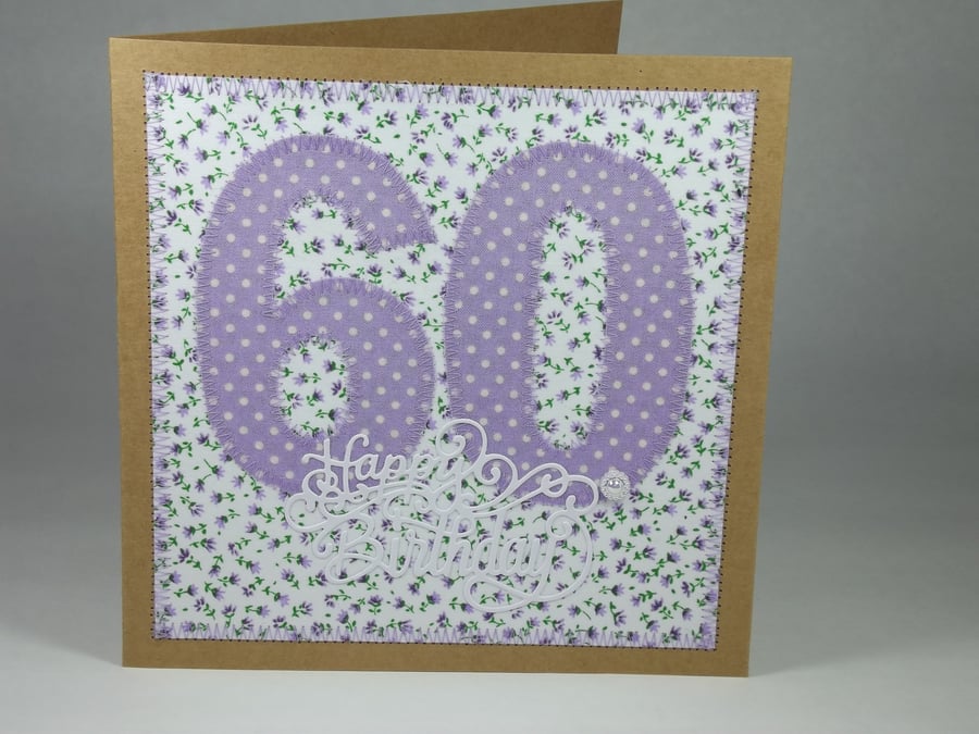 Happy 60th Birthday Fabric Greetings Card