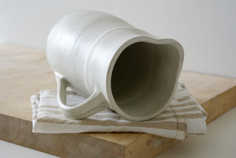 Large handmade pouring jug - hand thrown stoneware pottery in vanilla cream