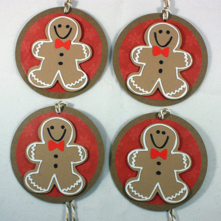 Handmade circular Christmas gift tags - gingerbread men