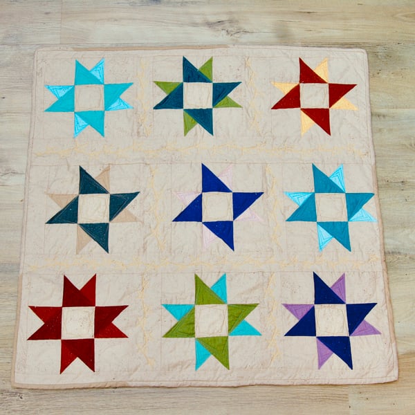 Spinning Stars Patchwork Lap, baby quilt or Wall Hanging
