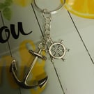 Silver ships wheel & anchor charms  keyring, very nautical! Cute gift