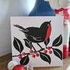 Robin Christmas card handprinted