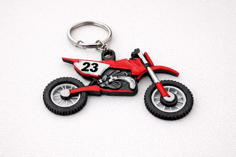Personalised Dirt Bike Keychain – Custom Rider Number – Motorsport Style