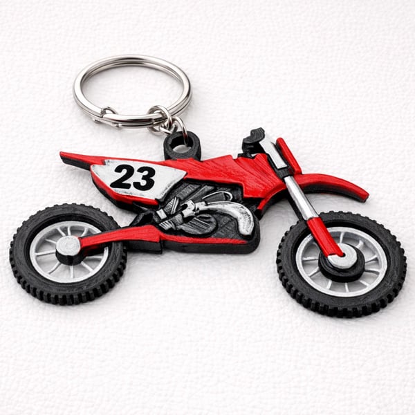 Personalised Dirt Bike Keychain – Custom Rider Number – Motorsport Style