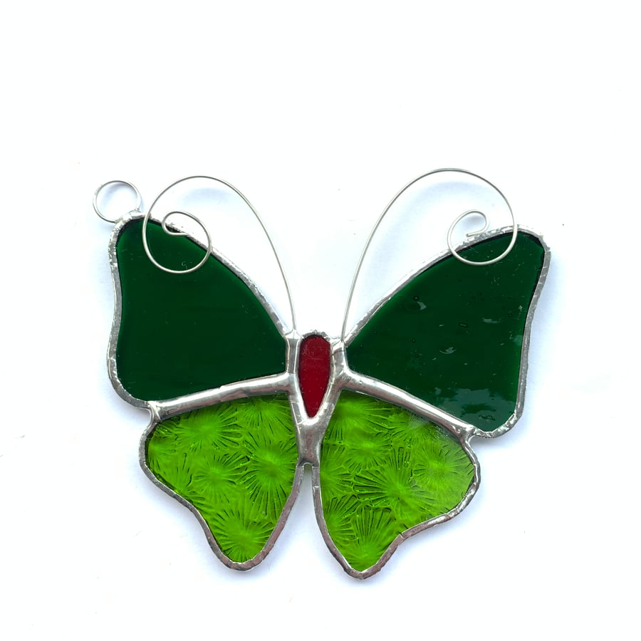 Stained Glass Butterfly Suncatcher - Handmade Decoration - Green and Lime