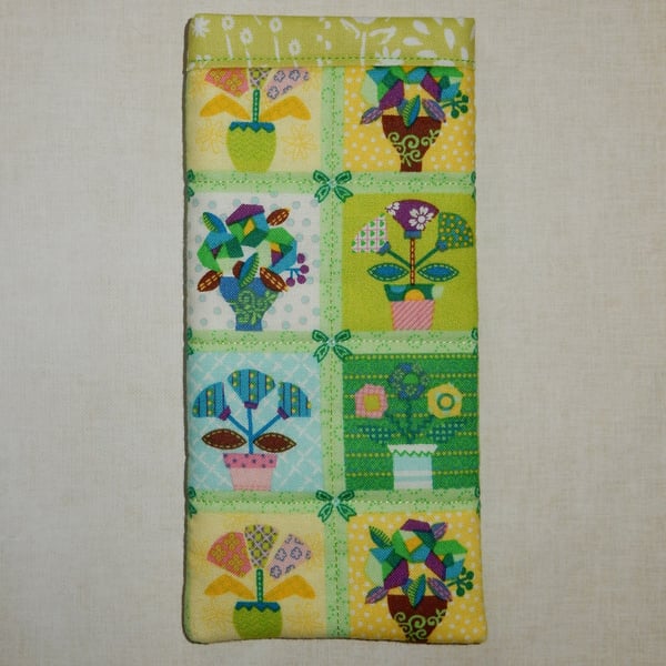Glasses case - funky flowers and pots - slip in