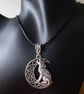 Moon and Wolf Pendant Necklace on Black Adjustable Cord