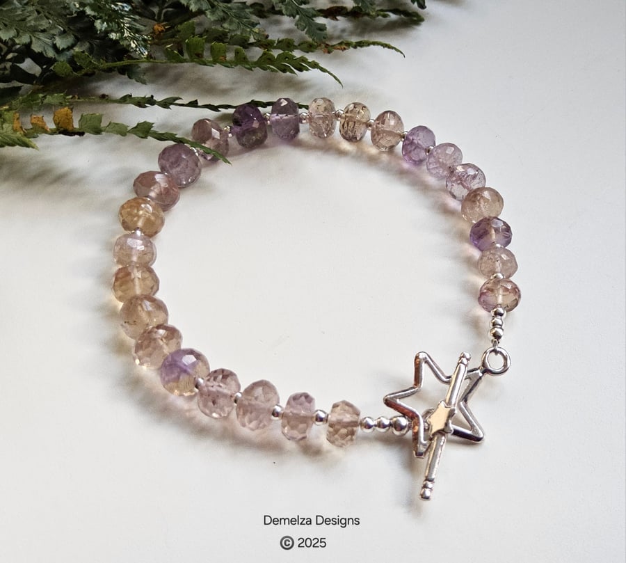 Designer 55ct Balivian Ametrine Sterling Silver Bracelet 