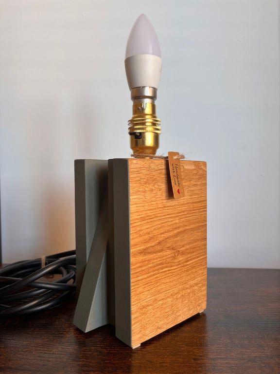 Modern Asymmetrical Oak Block Table Lamp – Handmade Minimalist Design
