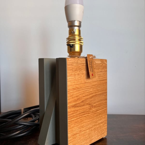 Handmade Oak Block Lamp - Modern Asymmetrical Wooden Table Light