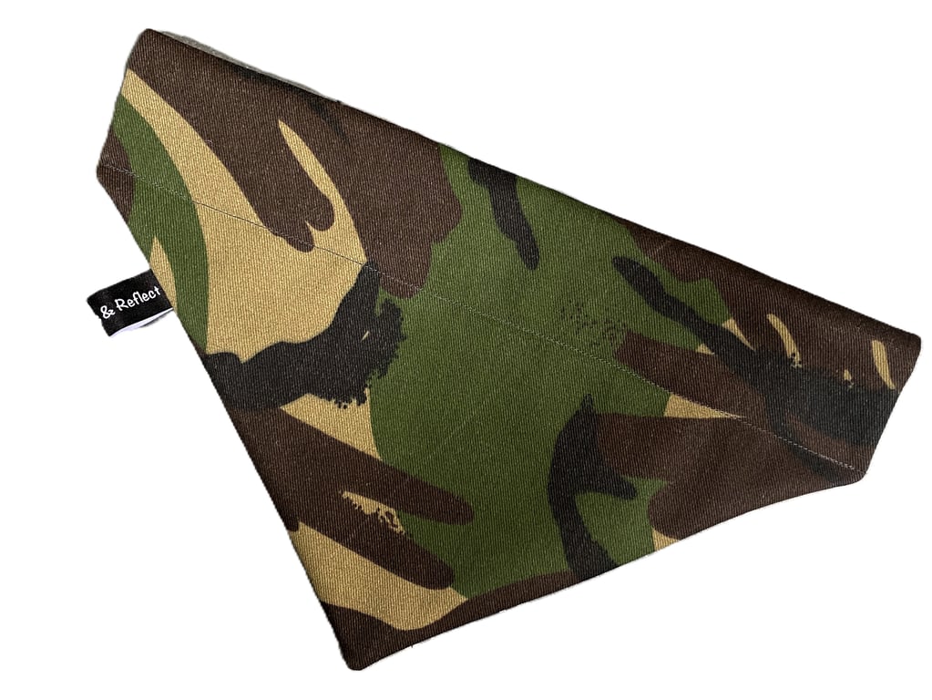 Dog bandana or neckerchief, over the collar bandana, camo design, camouflage fab