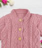 Hand Knitted Rose Pink Baby Cardigan with Cable Knit and Wooden Buttons - Image 4