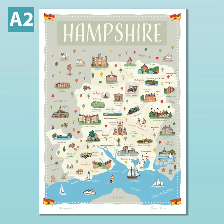 Hampshire illustrated map poster A2, New Forest