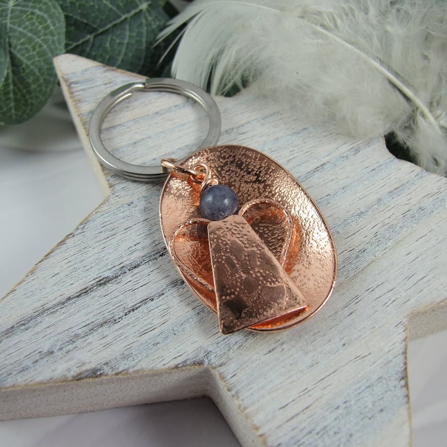 Guardian Angel Bag Charm. Copper with Blue Aventurine Key Ring