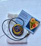 Blue and yellow swirl, hand embroidered pendant - Image 9