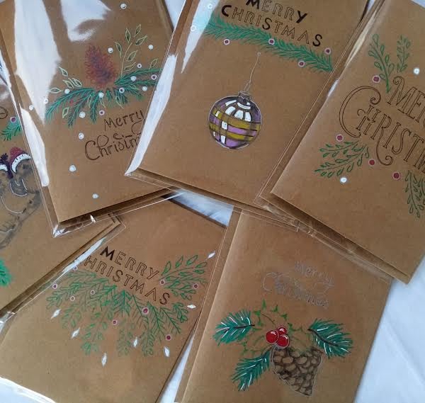 6 christmas cards on recycled paper