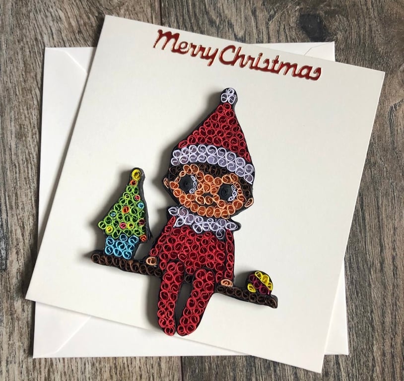 Stunning handmade quilled Elf on shelf Christmas card