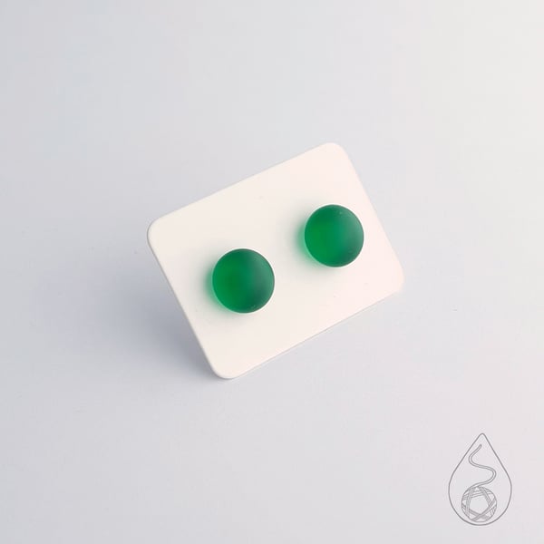 Fused Glass Stud Earrings - Frosted Emerald Green