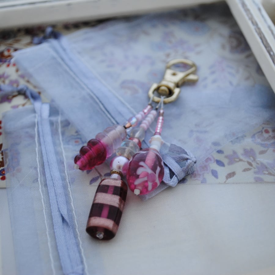 Sale-Pink & pearl bag charm