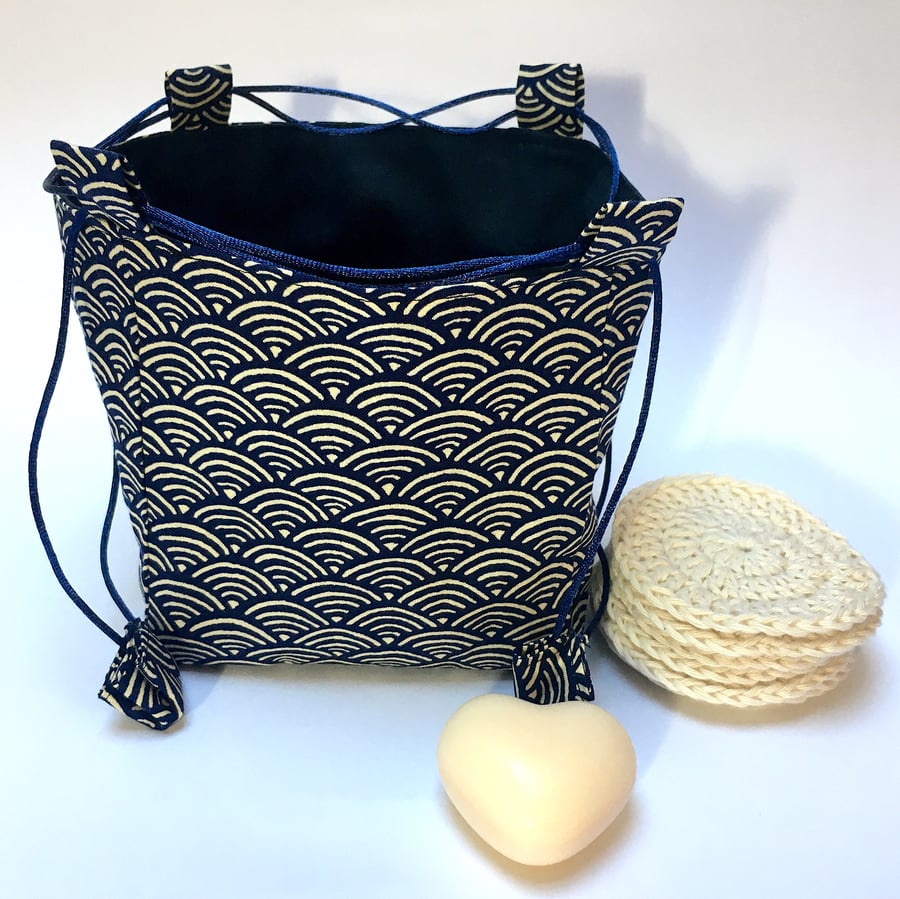 Medium Sized Blue Seas and Waves Japanese Rice Bag Gift Bag