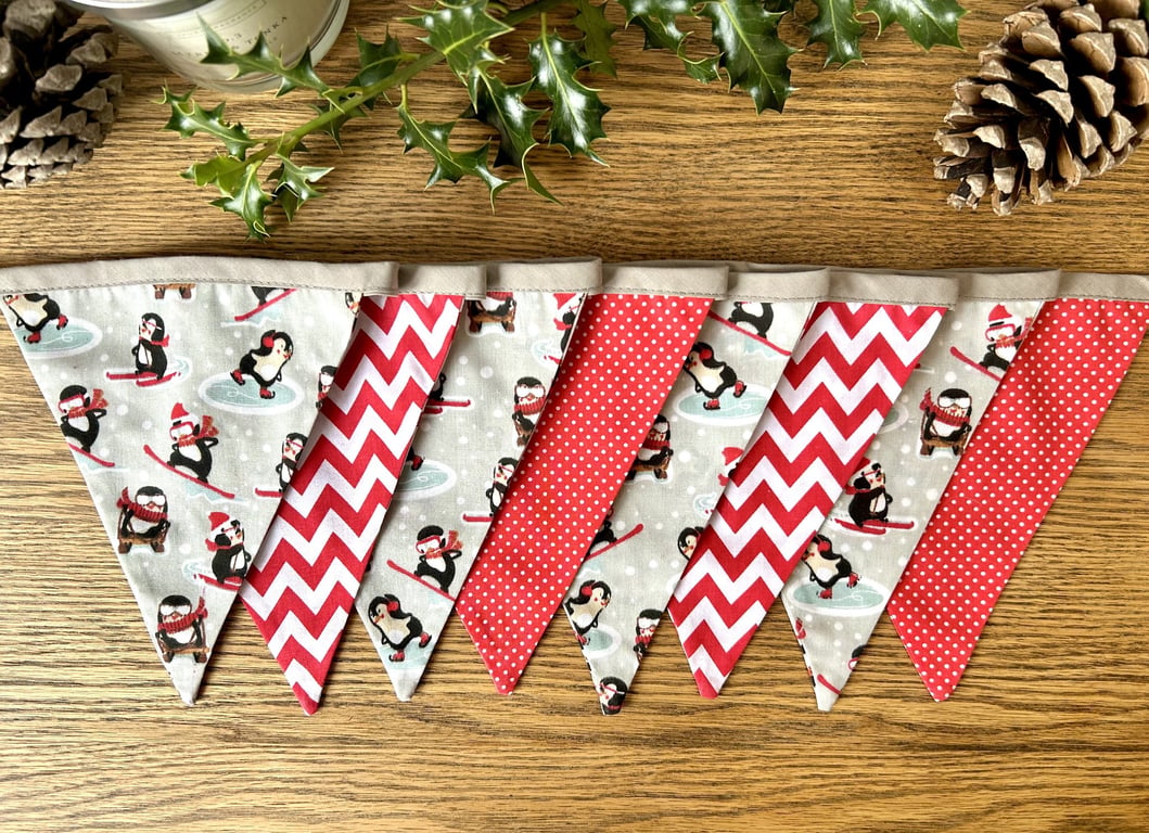 Handmade Winter Penguins Christmas Bunting - Handmade Fabric Garland