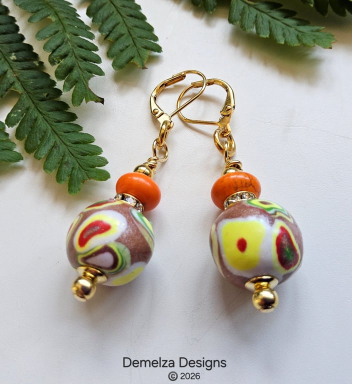 Hand Made Polymer Clay Beads & Howelite Earings.