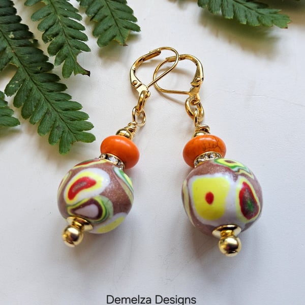Hand Made Polymer Clay Beads & Howelite Earings.