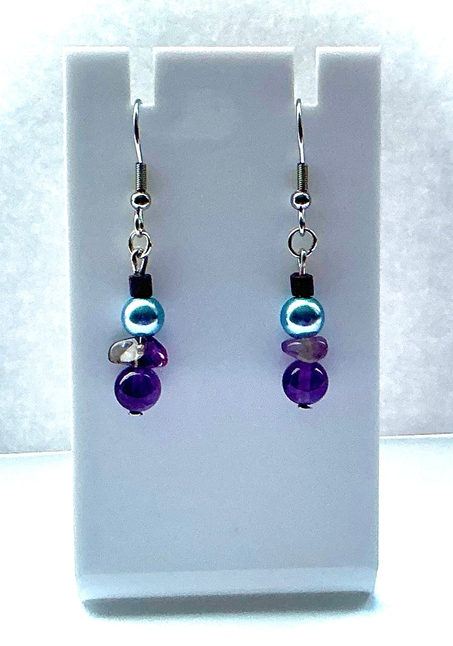 Amethyst Bead and Chip Earrings