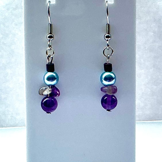 Amethyst Bead and Chip Earrings