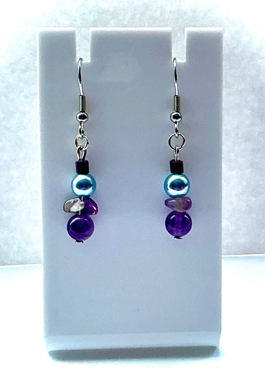 Amethyst Bead and Chip Earrings