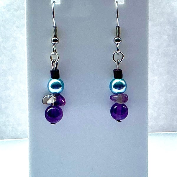 Amethyst Bead and Chip Earrings