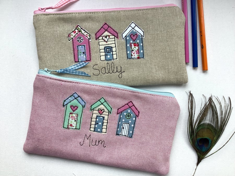 Personalised Beach Hut Cosmetic Bag - Seaside Makeup Pouch - Nautical Gift